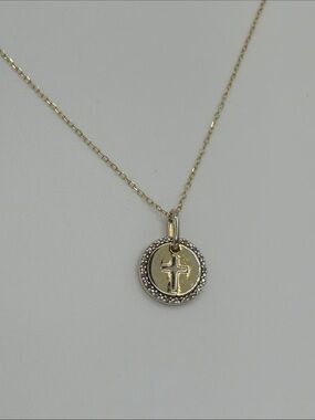 Sterling Silver 925 Gold Tone Cross Disc Pendant Necklace religious jewelry